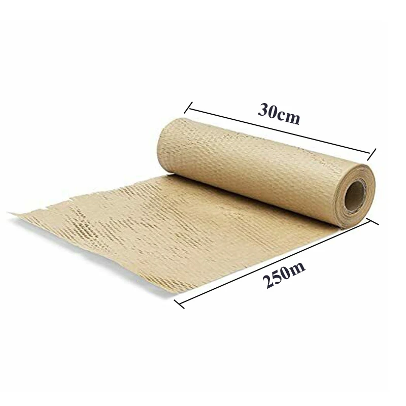

Hysen Factory 30cm*250m Wood Color Eco Material Kraft Cushioning Paper For Flower Packaging Honeycomb Paper Roll