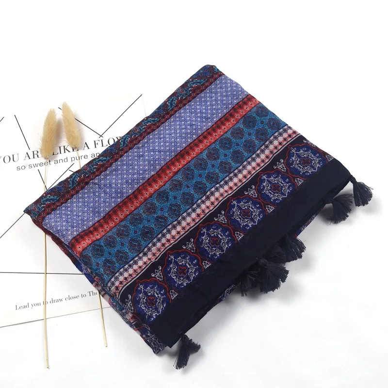 Новинка 2021 шарф с кисточками и геометрическим принтом длинные мягкие пляжные