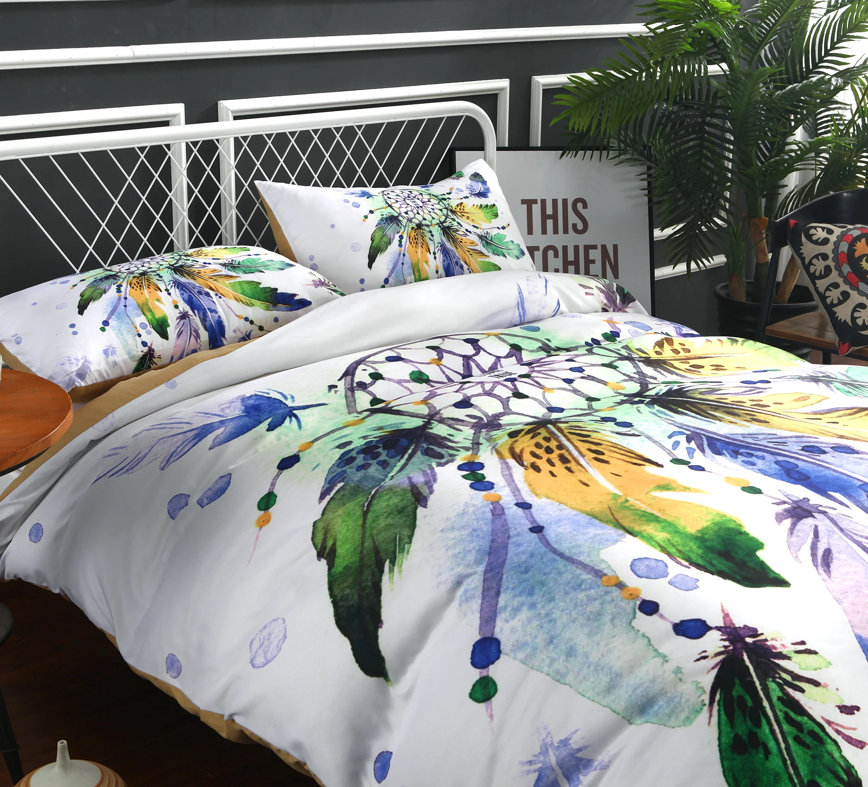 

3D dreamcatcher bedding sets splashing ink colorful feathers printing bedding sets