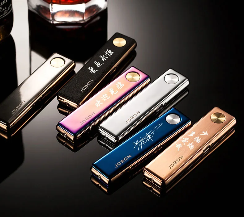 Jobon USB Зажигалка, ультра тонкая ветрозащитная металлическая зажигалка, Электронная зажигалка подарочная упаковка