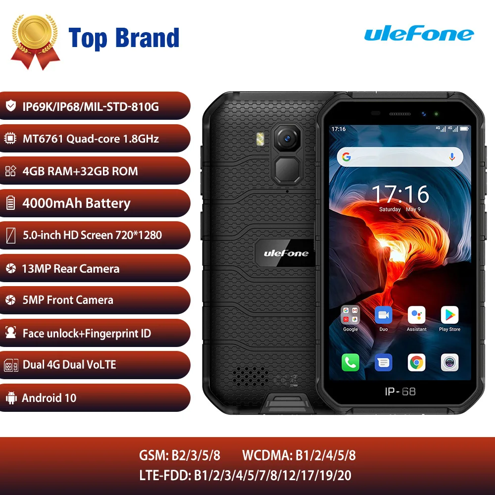 Смартфон Ulefone Armor X7 Pro защищенный от непогоды мобильный телефон IP68 4 Гб ОЗУ 32 ПЗУ