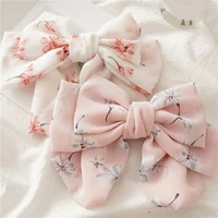 women chiffon floral printed barrettes oversized bow hair clips three layers hairpins spring clips hair accessories hairgrips