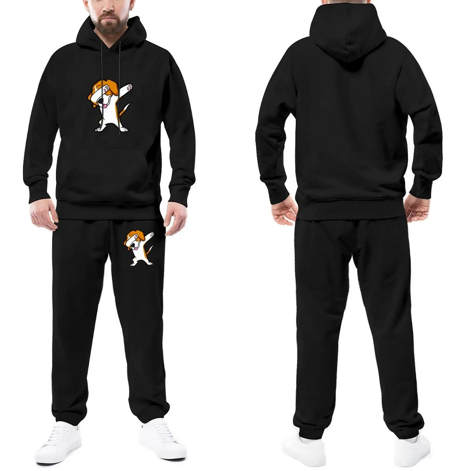 

Beagle Puppy Tracksuit Set Funny Dabbing Beagle Funny Hip Hop Dance Dab Dog Winter Sweatsuits Men Sweatpants and Hoodie Set