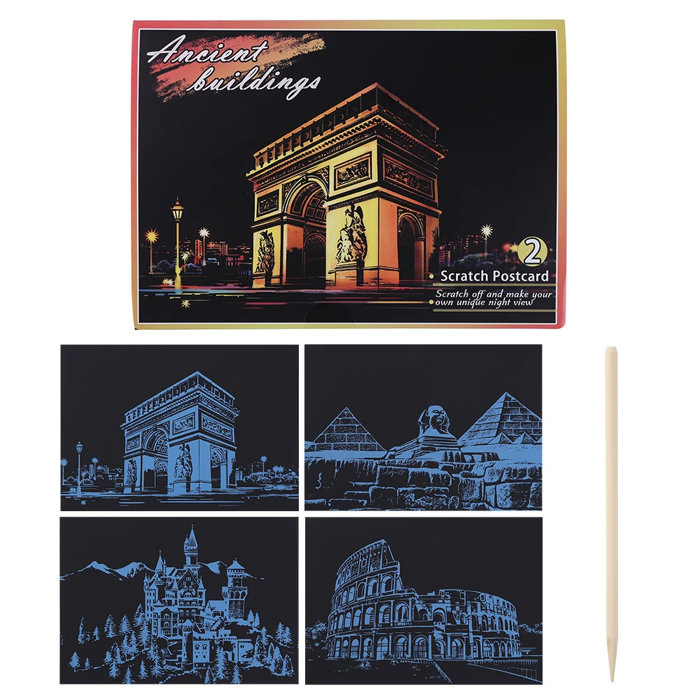4 шт. DIY старинное здание серии Magic Почтовые открытки скретч-Doodle скребковая