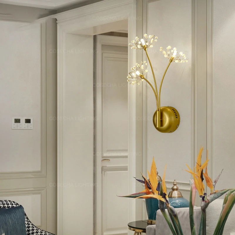 Хрустальные Настенные светильники скандинавский Золотой прикроватный