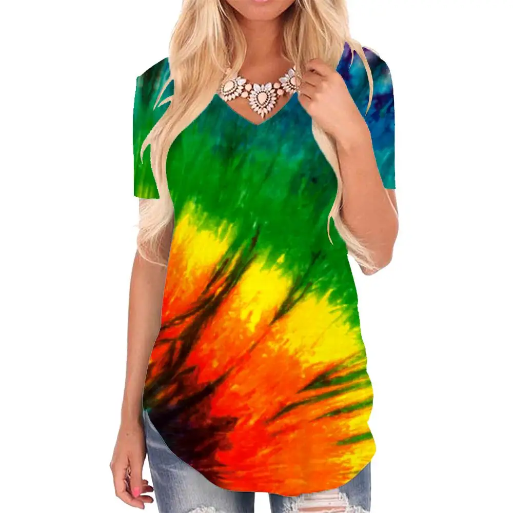 

Giyu Brand Colorful T Shirt Women Dizziness V-neck Tshirt Tie Dye T-shirts 3d Harajuku Tshirts Printed Womens Clothing Fashion