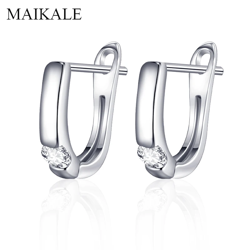 Женские классические серьги гвоздики MAIKALE U образные с фианитом класса ААА