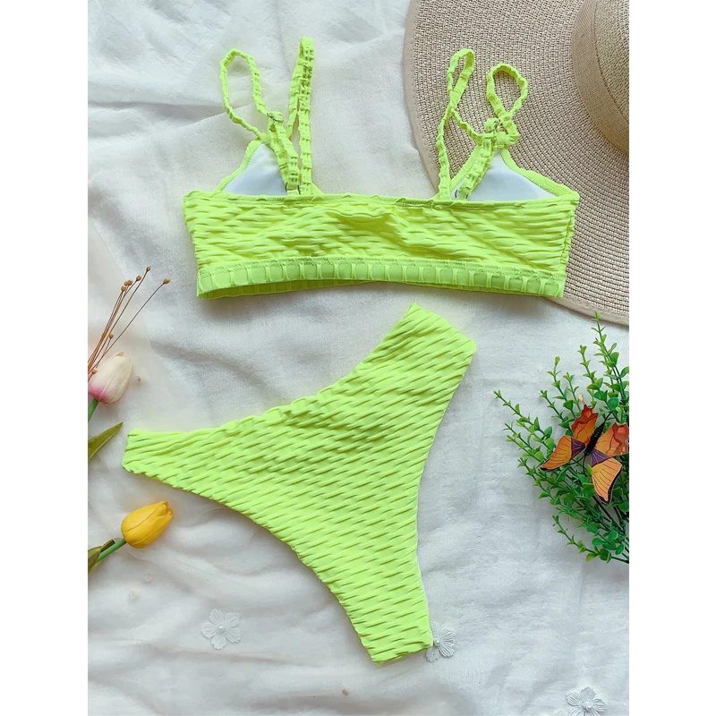 2021 купальный костюм из двух частей зеленого бикини для женщин с низкой талией
