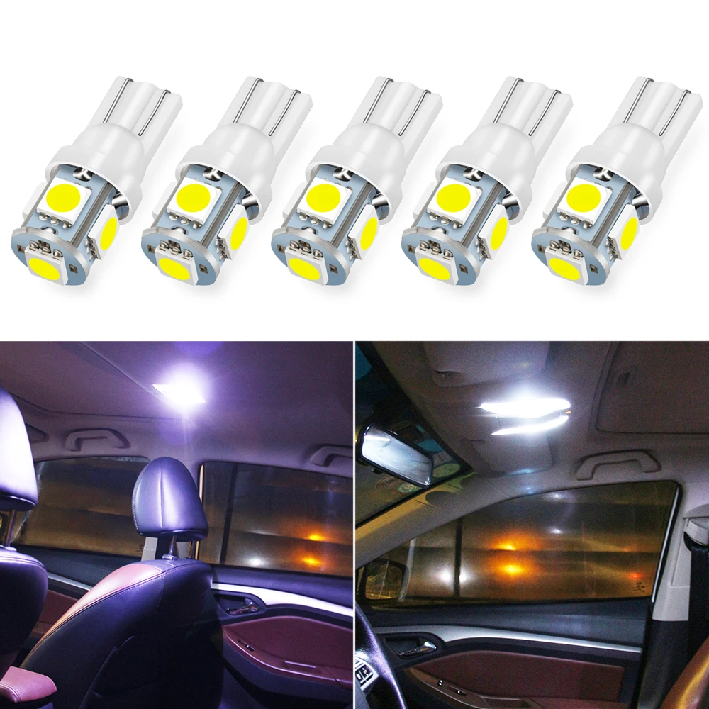 Светодиодсветодиодный лампа Canbus 5X T10 W5W без ошибок для Ford Focus Kuga Fiesta Ecosport Mondeo Escape