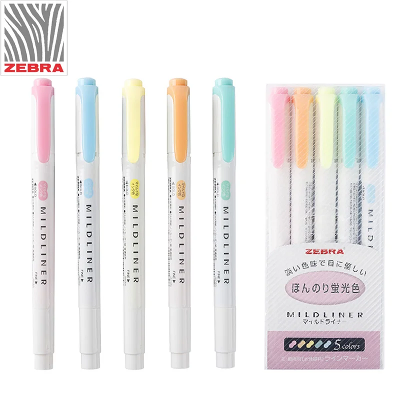 Top Branded Zebra MildLiner Highlighter Marker Double Sided Round Toe/Oblique WKT7 3/5 Colors Absorted Office and School Supply|office school|office
