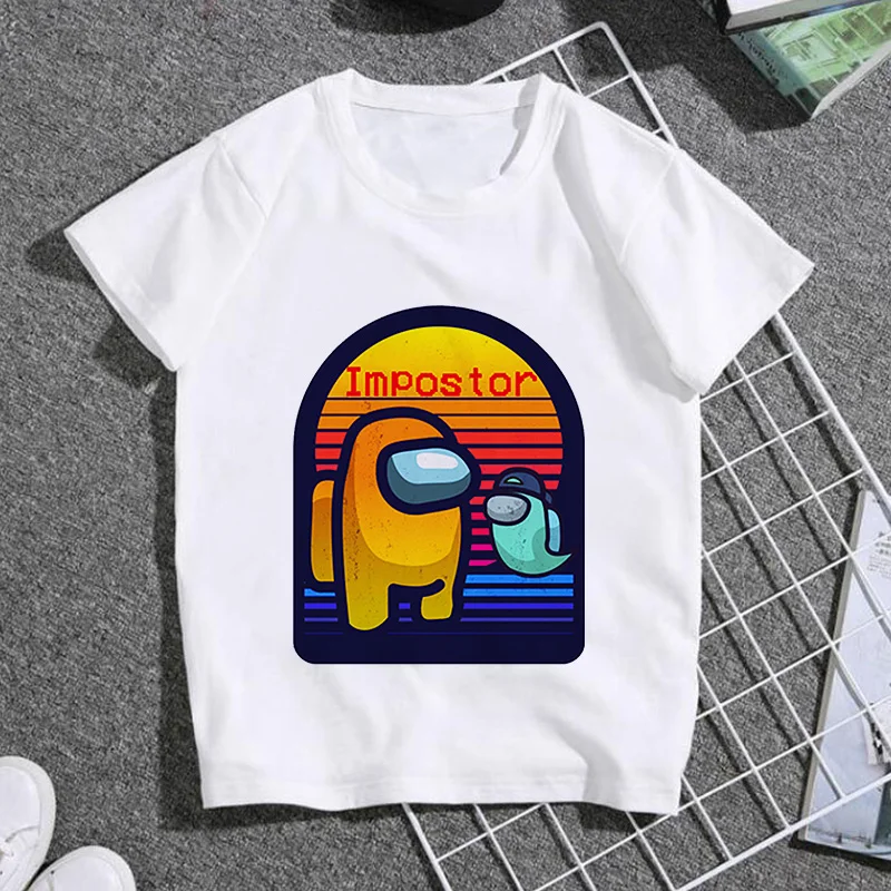 

2021 New Style Among Us Cotton Printed Boy Girl Children Impostor Graphic T Shirt Anime Sleeve Summer Clothing Casual Anime
