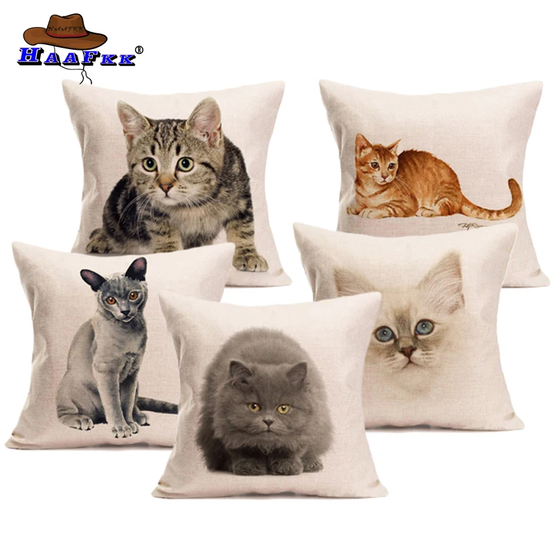 Милый чехол для подушки с кошкой животным узором льняная подушка гостиной