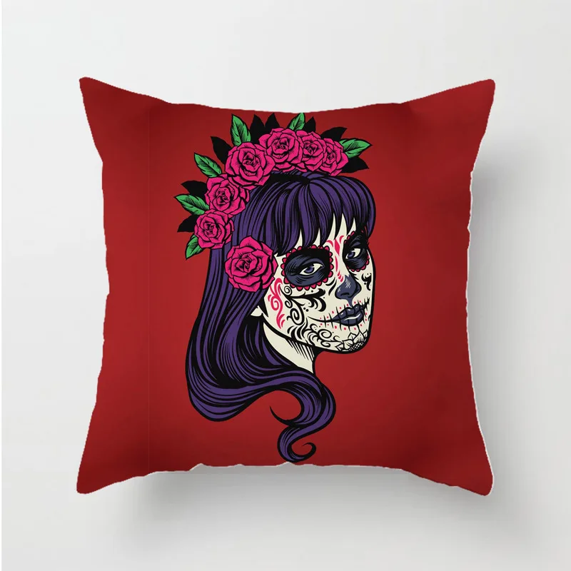 

European and American Horror Ghost Doll Beauty Skull Halloween Sofa Mattress Cover Linen Pillow Cover Can Be Customized Pictures