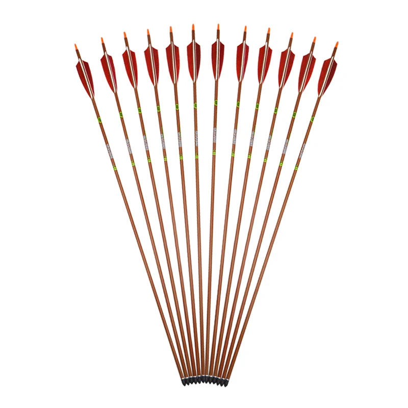 12PCS 6 шт. 31 дюймов стрельба из лука чистый углерод стрелы Spine400 " Турция перо дерево кожи вал целевой таргетинг Охота Стрельба аксессуары - Цвет: 12PCS
