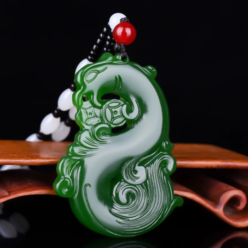 

Китайский зеленый Нефритовый дракон феникс нефритовый кулон ювелирные изделия счастливый благоприятный амулет Нефритовое ожерелье подве...
