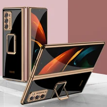 For Samsung Galaxy Z Fold 3 2 5G Case Plating Finger Ring Bracket Hard Glass Protective Cover for Galaxy Z Fold2 fold3 5G