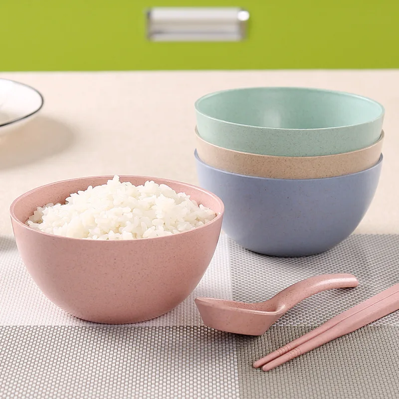 Wheat straw round solid color health green rice bowl household Japanese hot children's tableware | Дом и сад