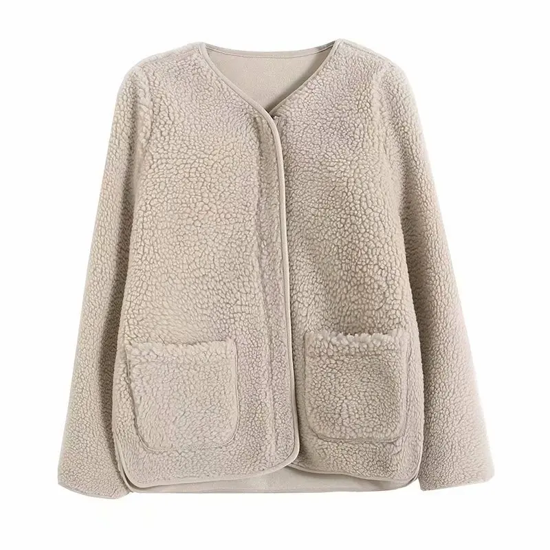 Winter 2021 Lamb Wool Women Jacket Women's Fur Lamb Clothing Zipper Solid Loose Lamb Plush Short Coat Fashion Fleece Warm Jacket