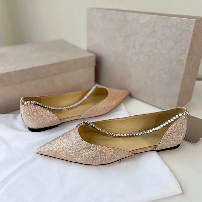 

Crystal Chain Woman Shoes Pointed Toe Sexy Fashion Flats 2020 New Luxury Designer Brand Genuine Leather Ladies Slippers