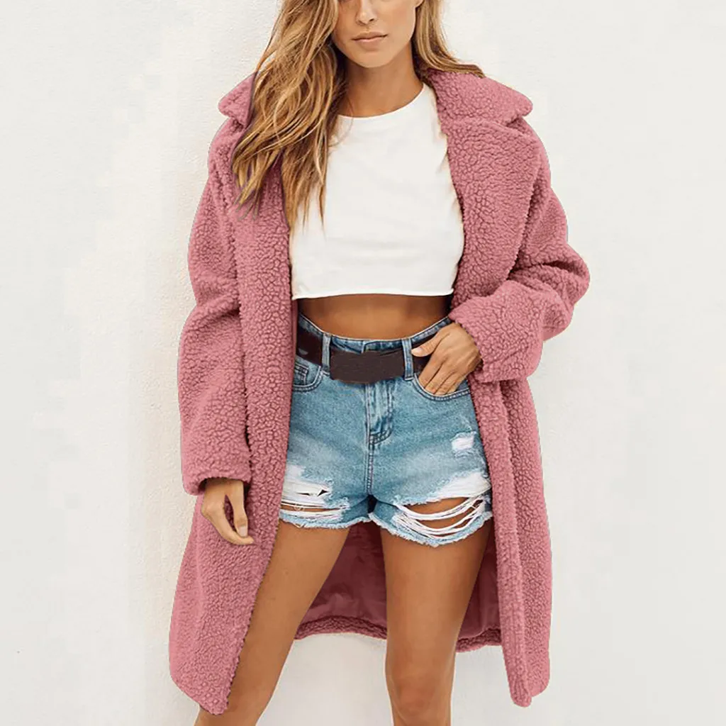 Coat Female Womens Ladies Warm Faux Fur Coat Jacket Winter Solid Long Parka Outerwear Women Winter Faux Fur Solid Coats#45