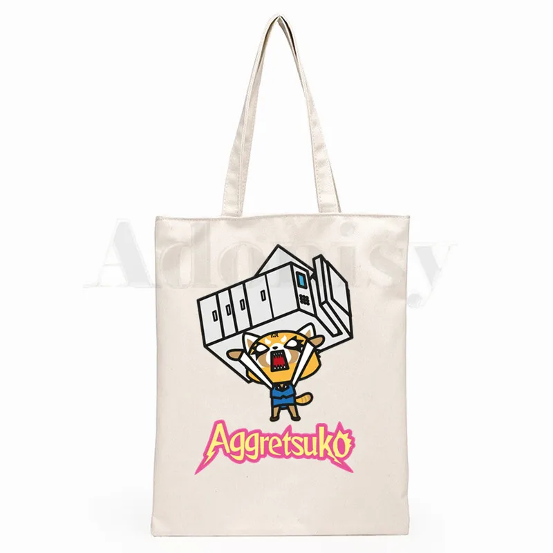 Aggretsuko Aggressive Retsuko Death Metal Graphic Cartoon Print Shopping Bags Girls Fashion Casual Pacakge Hand Bag | Багаж и сумки