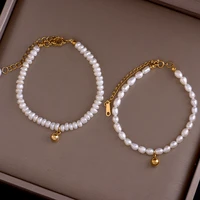 stainless steel fadeless natural small rice fresh water pearl advanced sense sweet bracelet women light luxury small ins gift
