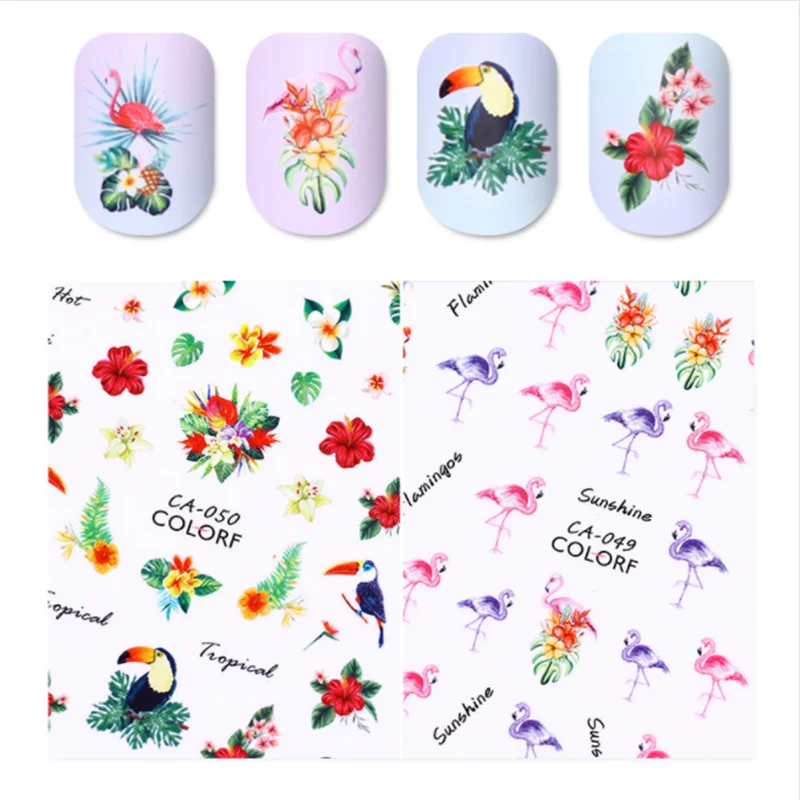 1 лист 3D красочная тропическая наклейка с фламинго для дизайна ногтей DIY