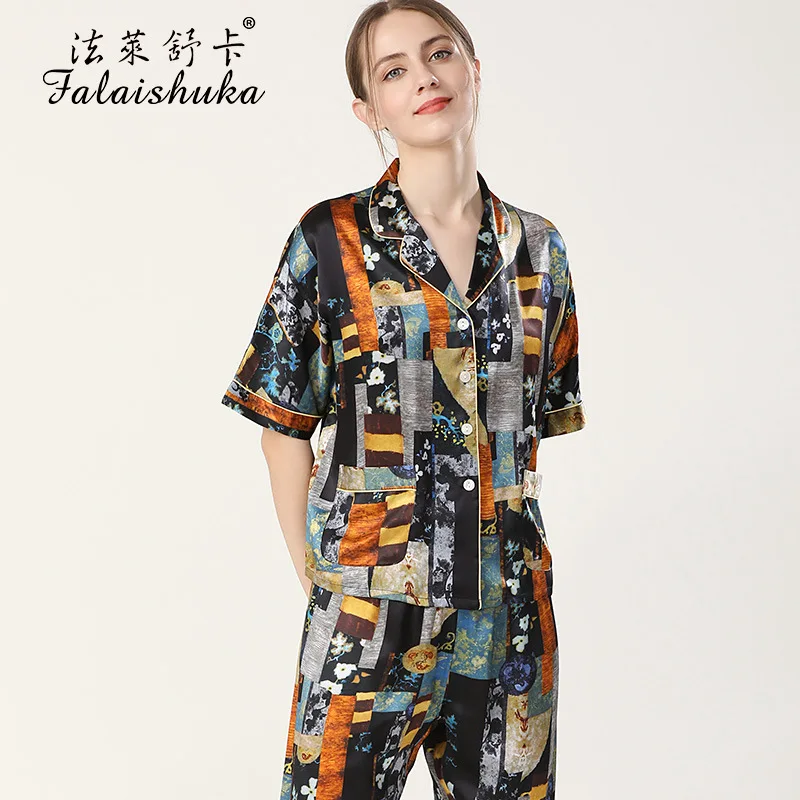 Women 100% Silk Pajamas Sets Three Pieces Silk Sleepwear 2021 Summer Homewears Home Wears Pajamas Set