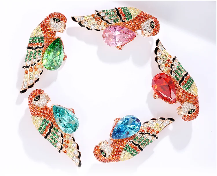

New Hot Selection Jewelry For Christmas Multiple Color Diamond Parrot S925 Silver Brooches Pin For Women And Girls Gift