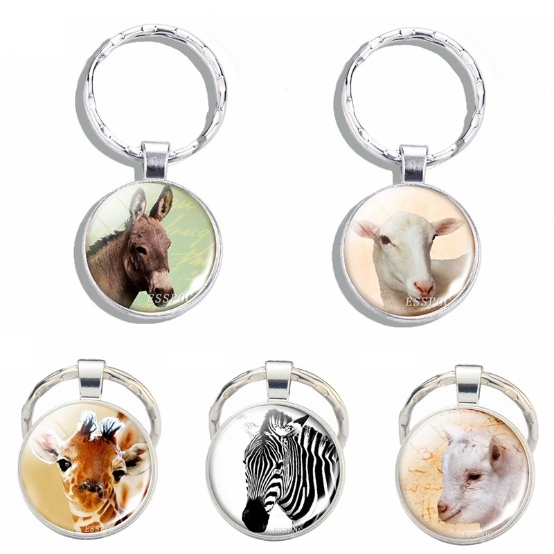 Круглый брелок для ключей в виде жирафа осла зебры овцы|Брелоки| |