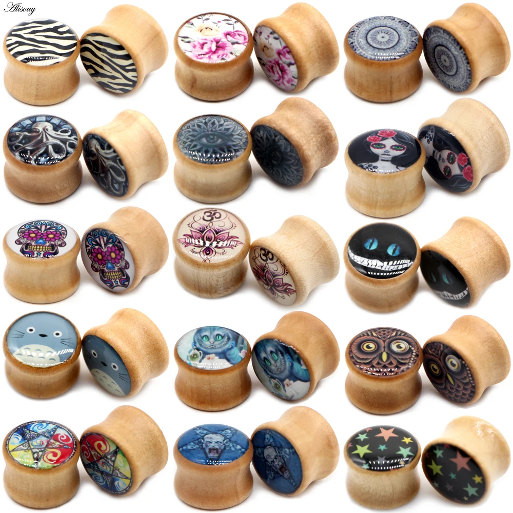 Растяжки Alisouy деревянные для ушей туннели с заглушками и измерителем плотности