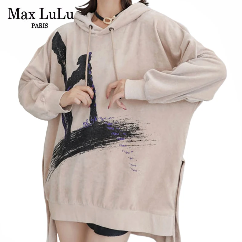 

Max LuLu European Design 2021 Autumn Ladies Buttons Printed Hoodies Women Casual Vintage Sweatshirts Female Oversized Clothing