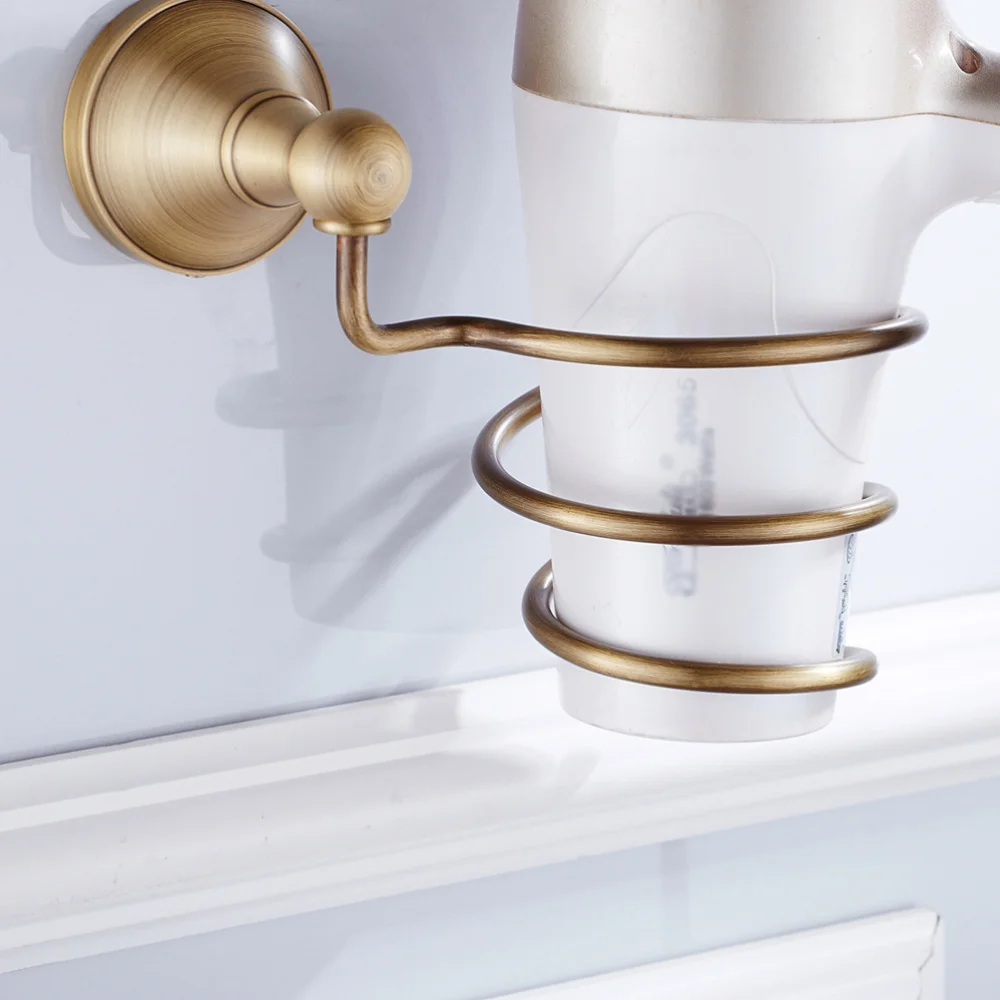 

Bathroom Hair Dryer Rack Wall Mount Portable Antique Brass Stainless Steel Hair Dryer Holder Home Storage Organizer