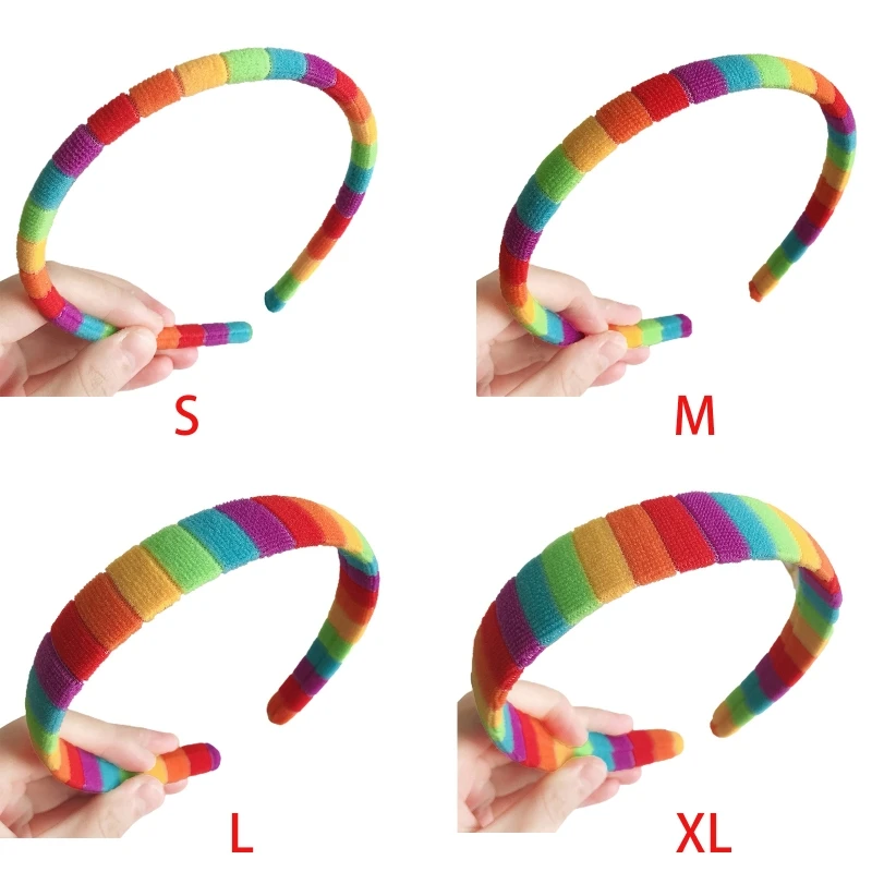

Women Autumn Winter Plush Headband Rainbow Colorful Striped Elastic Hair Hoop Festival Party Wash Face Styling Headpiece