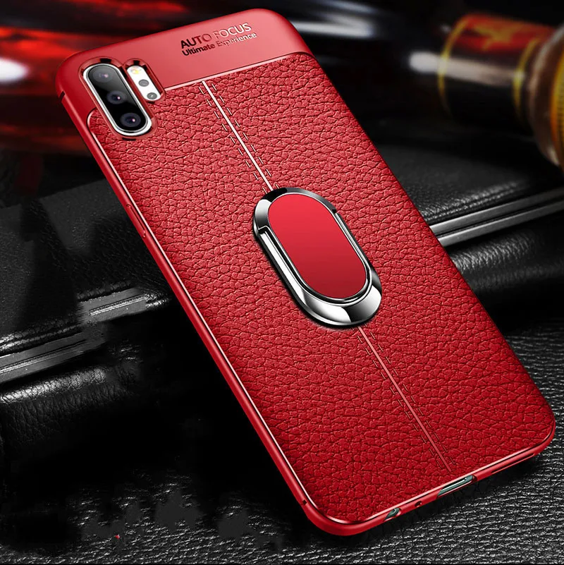 Red Для samsung Galaxy Note 10 Plus S10 5G S9 S8 Plus S10e Note 9 чехол с кожаной текстурой Мягкий силиконовый чехол с магнитным кольцом-держателем - Цвет: Red