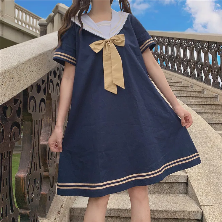 

Japanese JK uniform lolita dress sailor collar bowknot kawaii dress loose gothic lolita op student victorian dress loli 2020 new