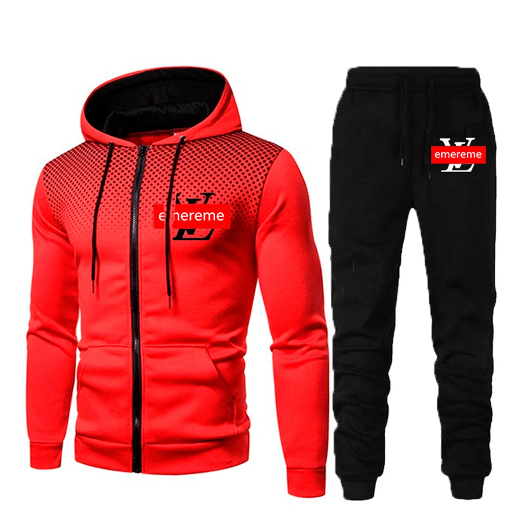 

Brand spring and autumn men's suit sportswear 2-piece hooded pants jogging fitness sports hedging casual printing sportswear sui