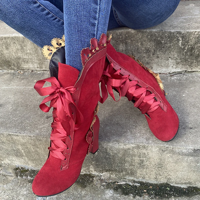 Женские сапоги до середины икры Женская пикантная обувь на высоком каблуке со