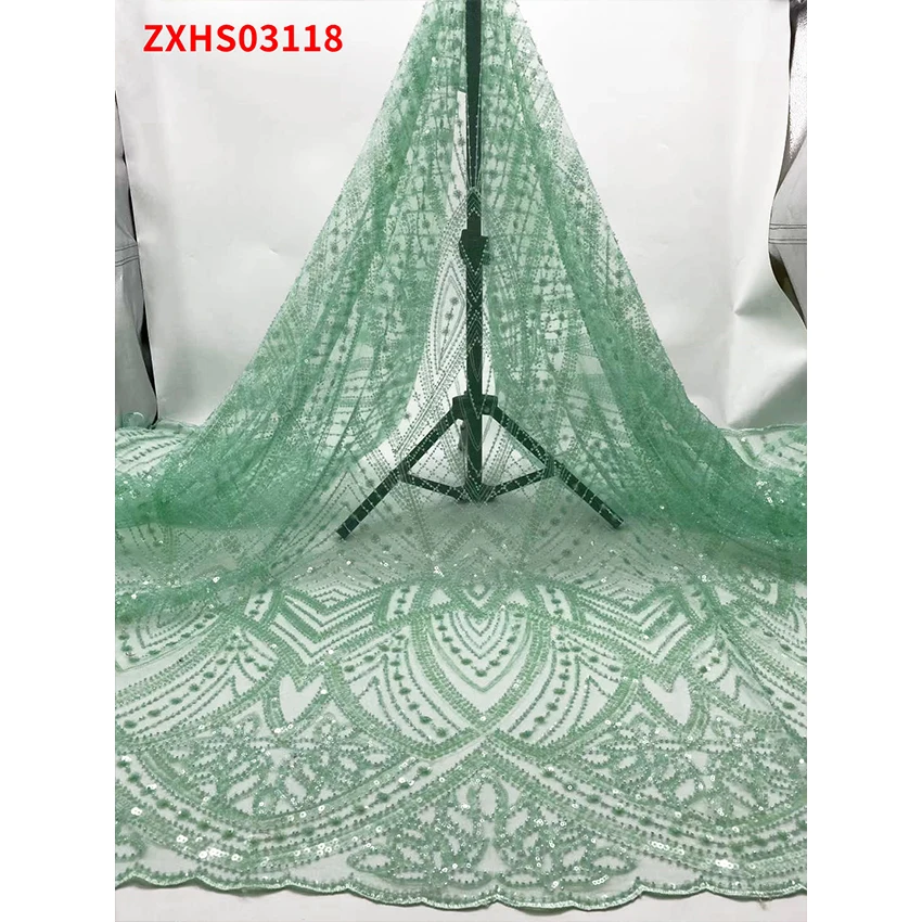 

Selling African French Lace Fabric Sequins Textiles Tulle Cloth Woman Party Dress 5 Yards/Lot ZXHS03118