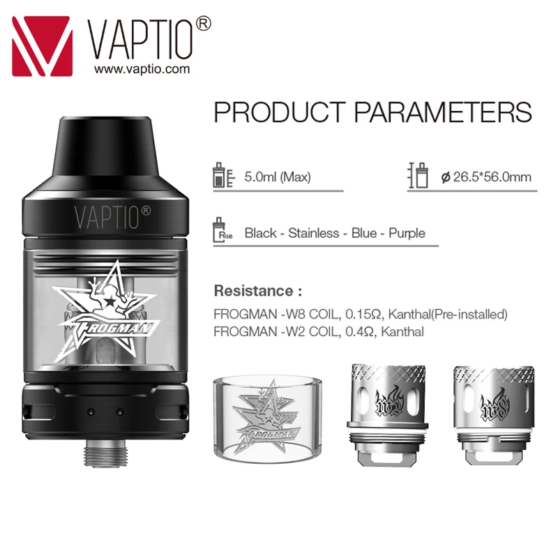 Бак для электронной сигареты Vaptio FROGMAN 5 0 мл 4 Ом 510 | Электроника