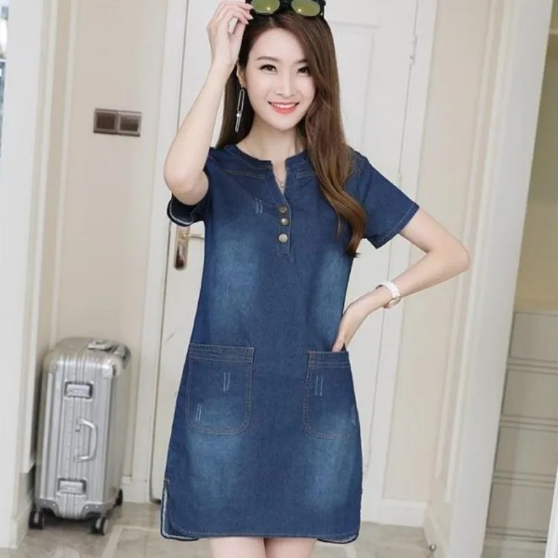 Винтажное летнее джинсовое платье для девочек Школьное ТРАПЕЦИЕВИДНОЕ ПЛАТЬЕ