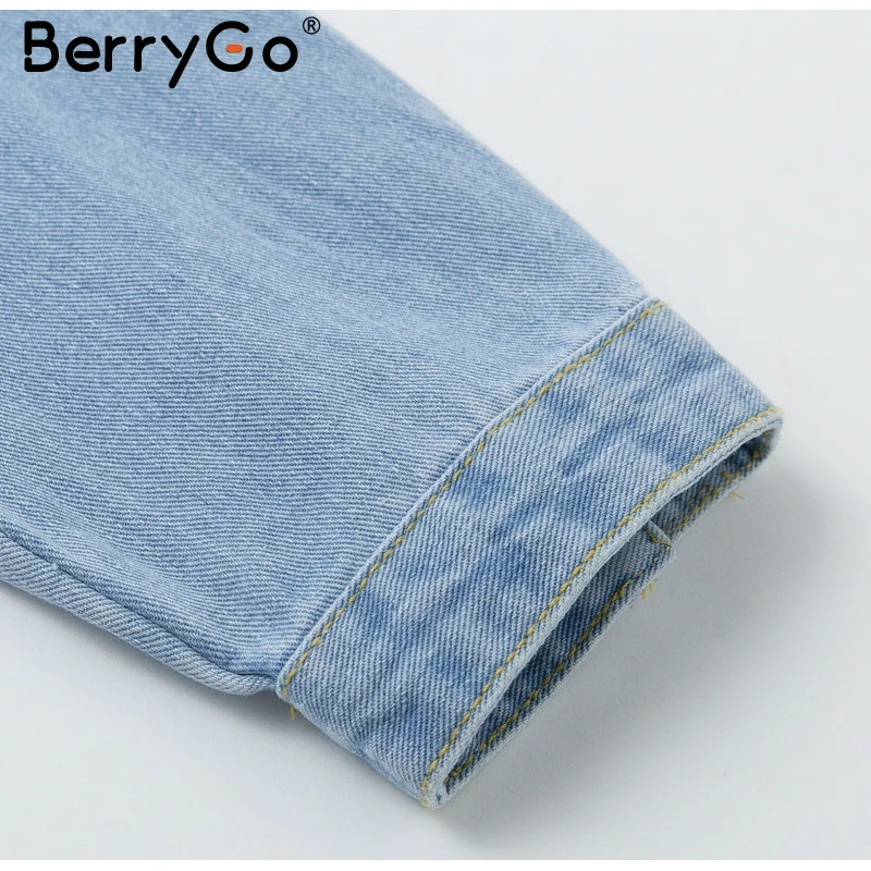 BerryGo Fashion ripped denim jackets women Casual pockets autumn winter jeans jacket coats Vintage streetwear short outerwears