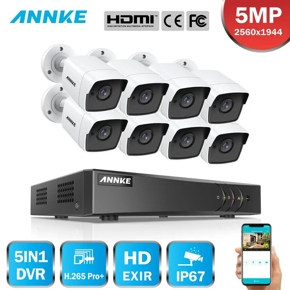 ANNKE 8CH 5MP 5в1 Ultra HD видео камера безопасности системы H.265+ с 8 шт 5MP TVI цилиндрическая Всепогодная камера наружного наблюдения комплект