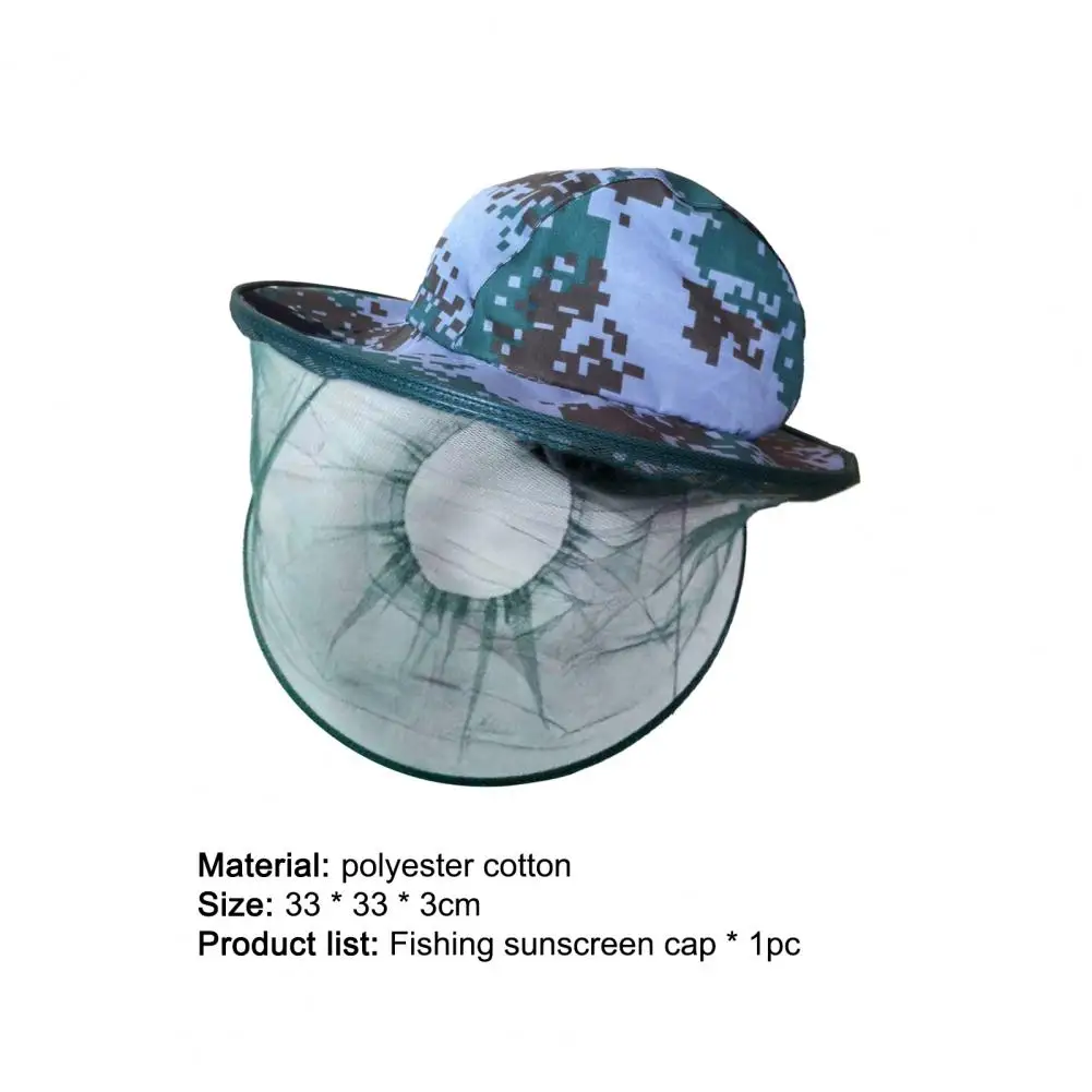

Camouflage Fishing Cap Wide Brim Visor Sunshade Hunting Bee Keeping Mesh Hat Insects Mosquito Neck Head Cover