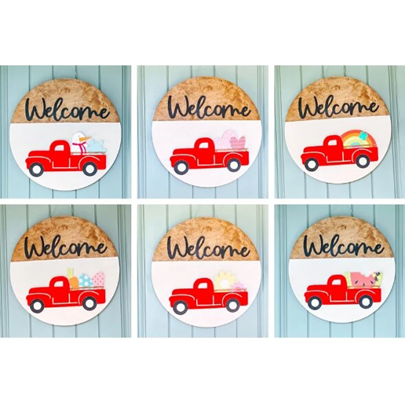 Truck Door Hanger Round Welcome Sign for Front with 12 Interchangeable Inserts Rustic Farmhouse Home Decor JS23 | Дом и сад