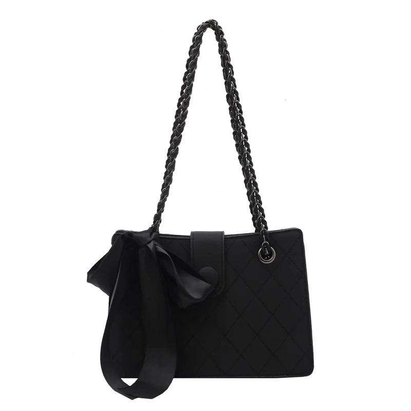 

Black Ribbon Design PU Leather Crossbody Bags for Women 2021 Chain Trending Shoulder Bag Luxury Small Handbags and Purses