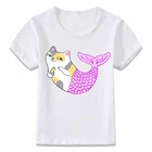 Детская одежда футболка с изображением кота русалки для мальчиков и девочек рубашки для малышей oal043