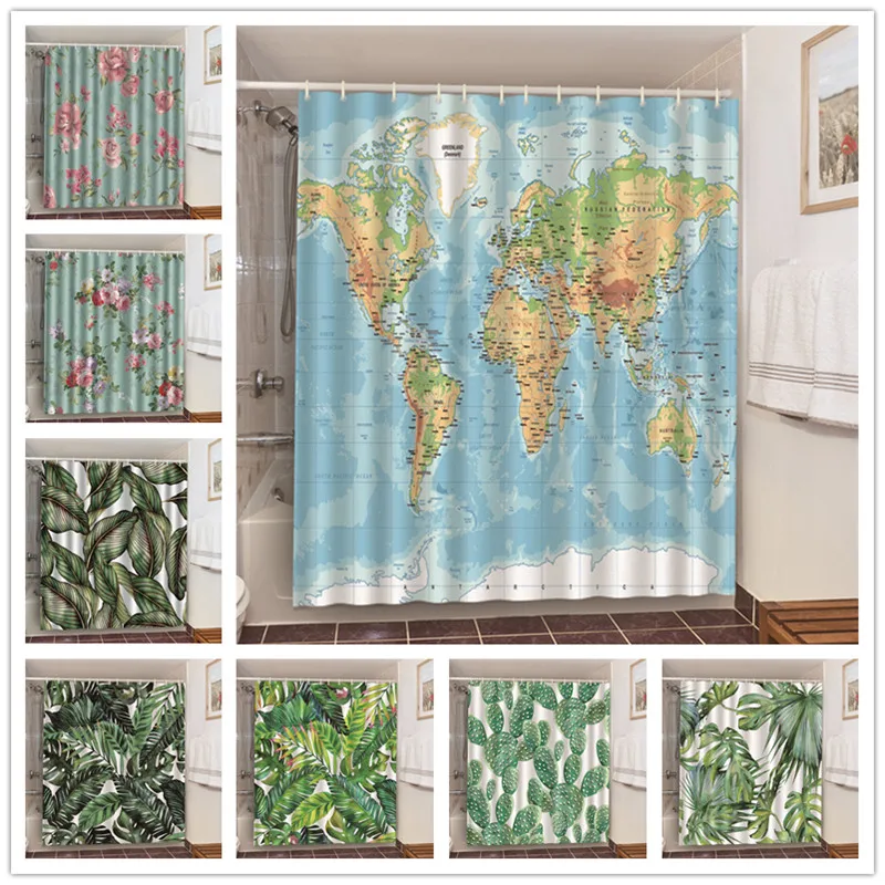 

Colorful World Map Printed Curtains Bathroom 3D Shower Curtain Waterproof Polyester Fabric Bath Decorative Blackout Screen 180cm