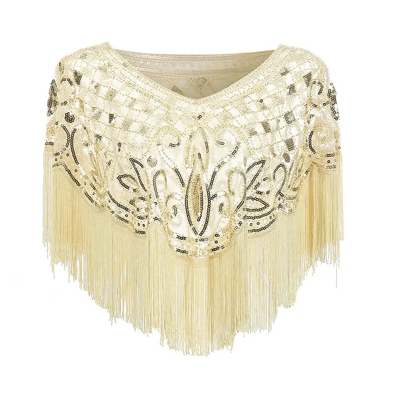 Mesh Sequins Shawls Ladies New Elegant Retro Style Temperament Tassels Party Banquet Dresses Accessories High Quality Shawls
