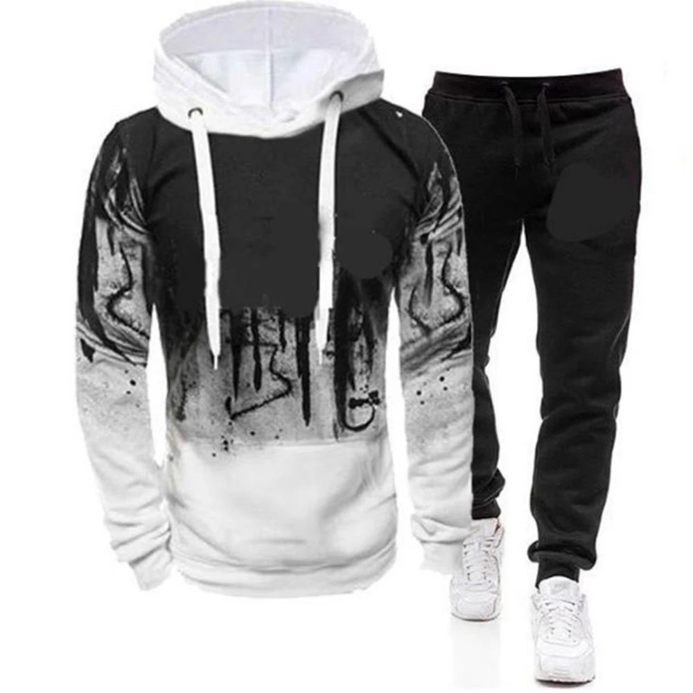 Casual Tracksuit Men 2 Pieces Sets Hooded Sweatshirts Spring Autumn Male Pullover Hoodies Pants Suit Ropa Hombre Plus Size S-4XL